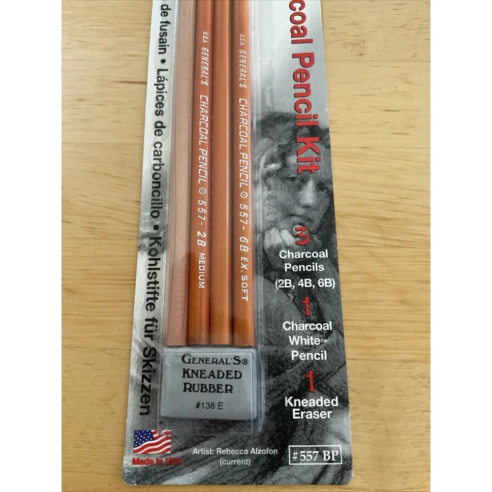 N.O.S. GENERAL'S CHARCOAL 2B 4B 6B & White 4-Pack & Eraser 557-BP PENCILS